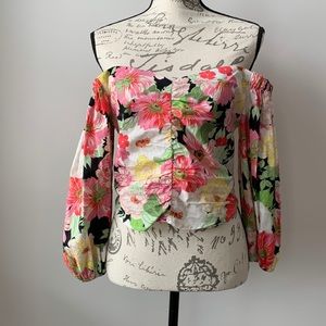 Zara Multicolored Floral Off-Shoulder Crop Top